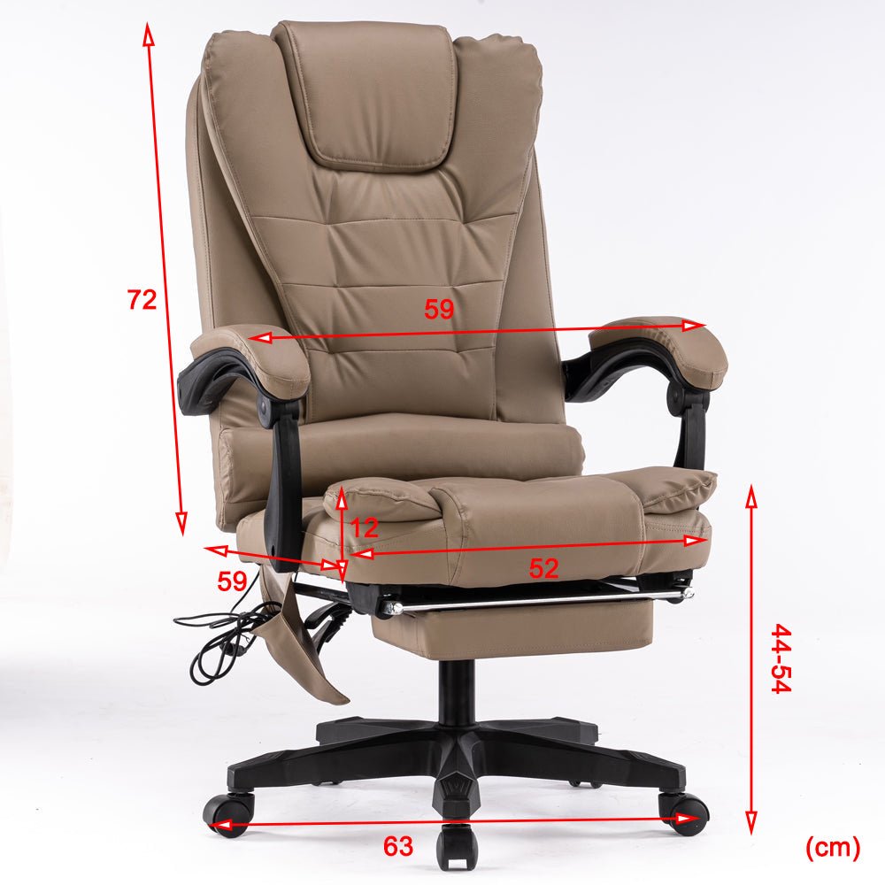 8 Point Massage Chair Executive Office Computer Seat Footrest Recliner Pu Leather Beige-NSW_Rural