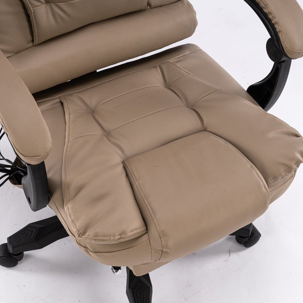 8 Point Massage Chair Executive Office Computer Seat Footrest Recliner Pu Leather Beige-ACT