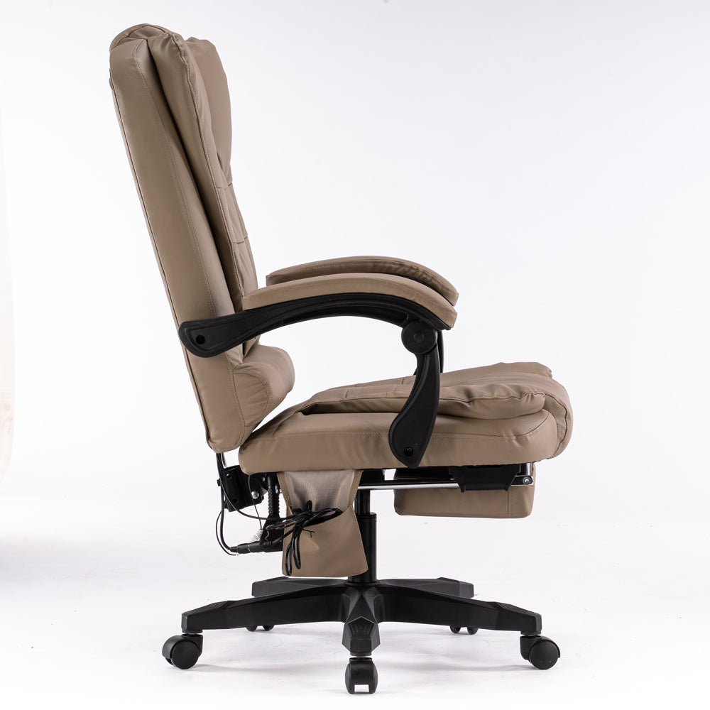 8 Point Massage Chair Executive Office Computer Seat Footrest Recliner Pu Leather Beige-ACT