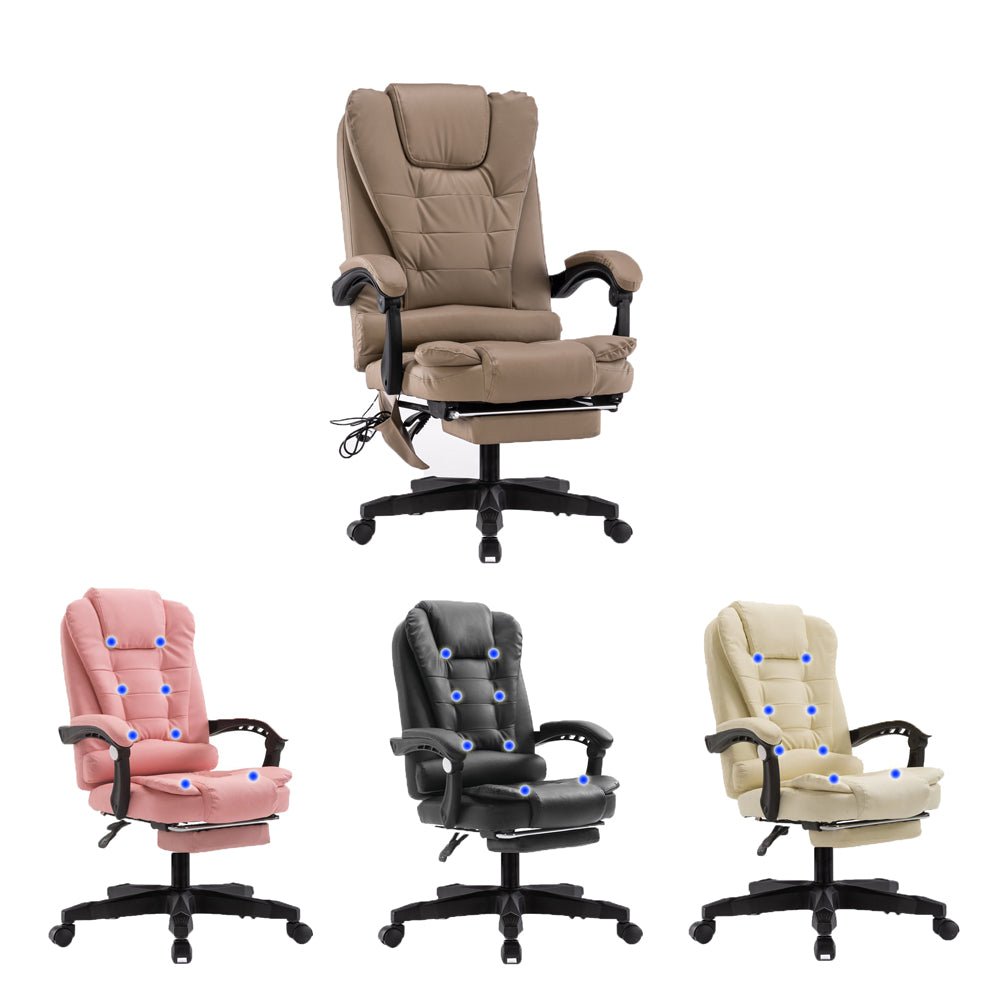 8 Point Massage Chair Executive Office Computer Seat Footrest Recliner Pu Leather Beige-ACT