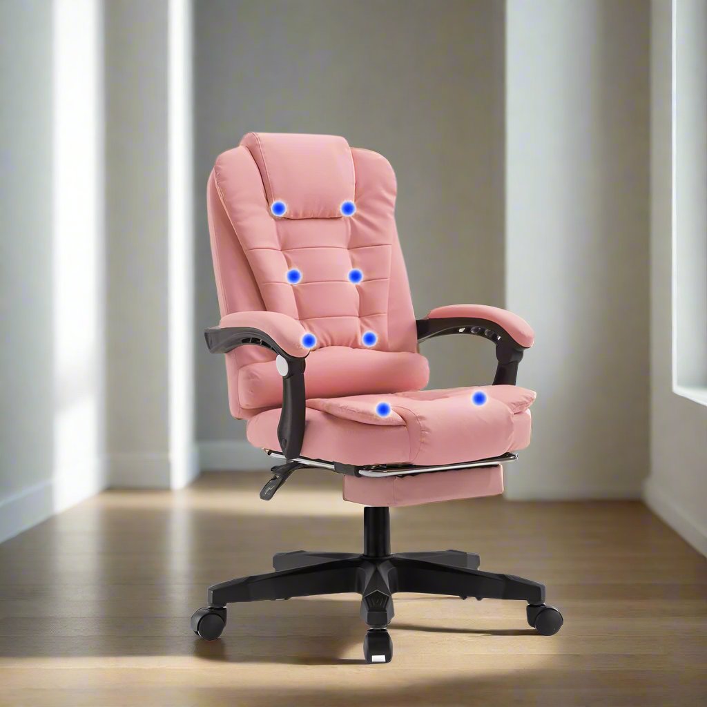 8 Point Massage Chair Executive Office Computer Seat Footrest Recliner Pu Leather Pink-QLD_Rural