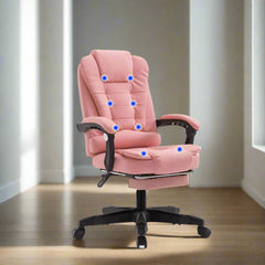 8 Point Massage Chair Executive Office Computer Seat Footrest Recliner Pu Leather Pink-QLD_Rural