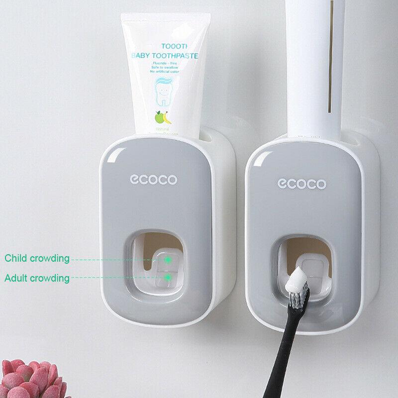 Ecoco Wall mount auto ands Free Toothpaste Dispenser Automatic Toothpaste Squeezer Bathroom Toothpaste Holder Black