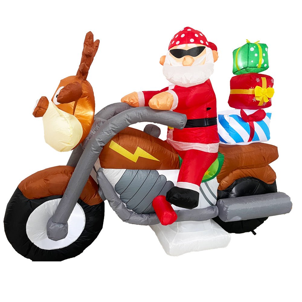 Radiant Christmas Lights Elk Motorcycle Gift Xmas Inflatable Santa 2.1m Long-WA_Metro