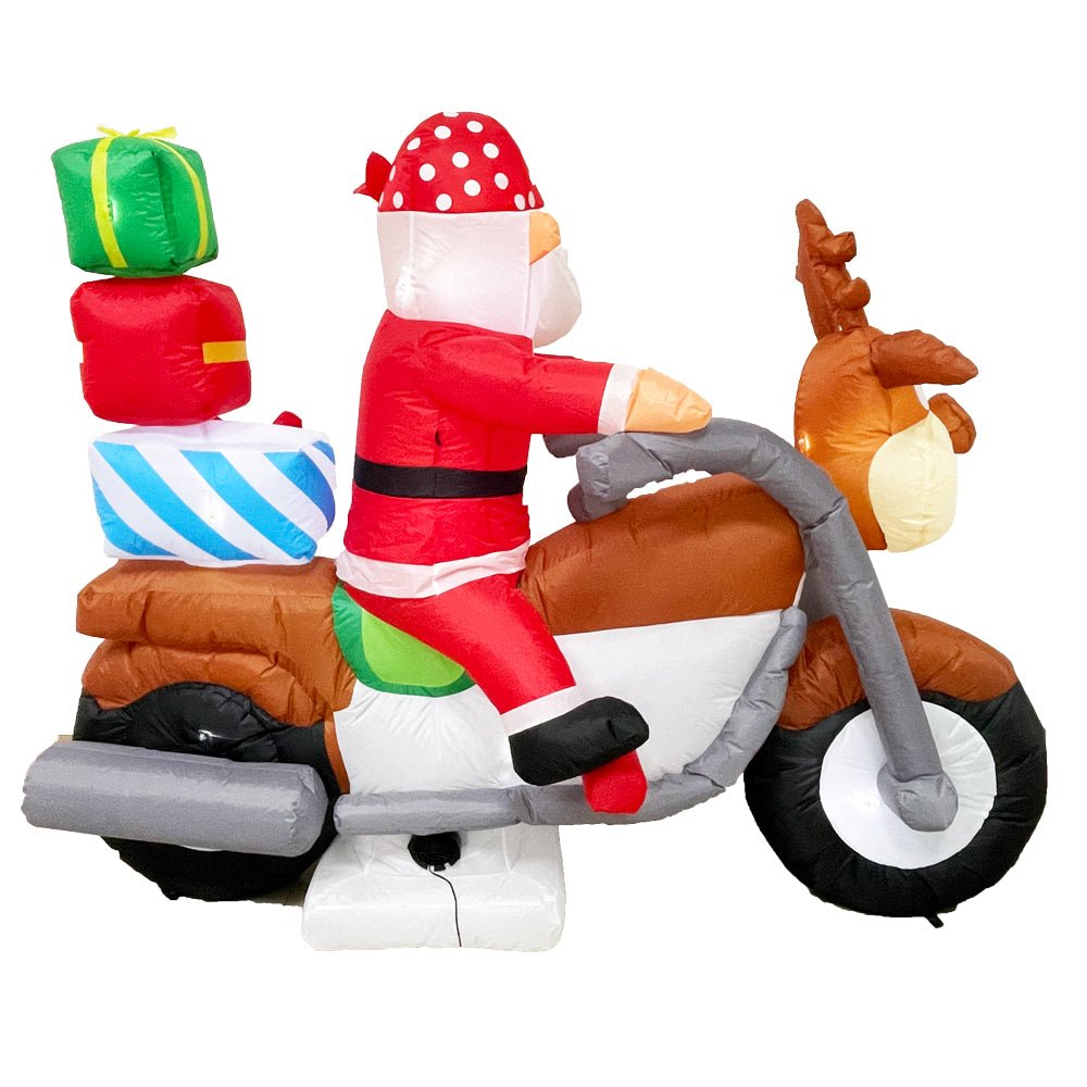 Radiant Christmas Lights Elk Motorcycle Gift Xmas Inflatable Santa 2.1m Long-WA_Metro