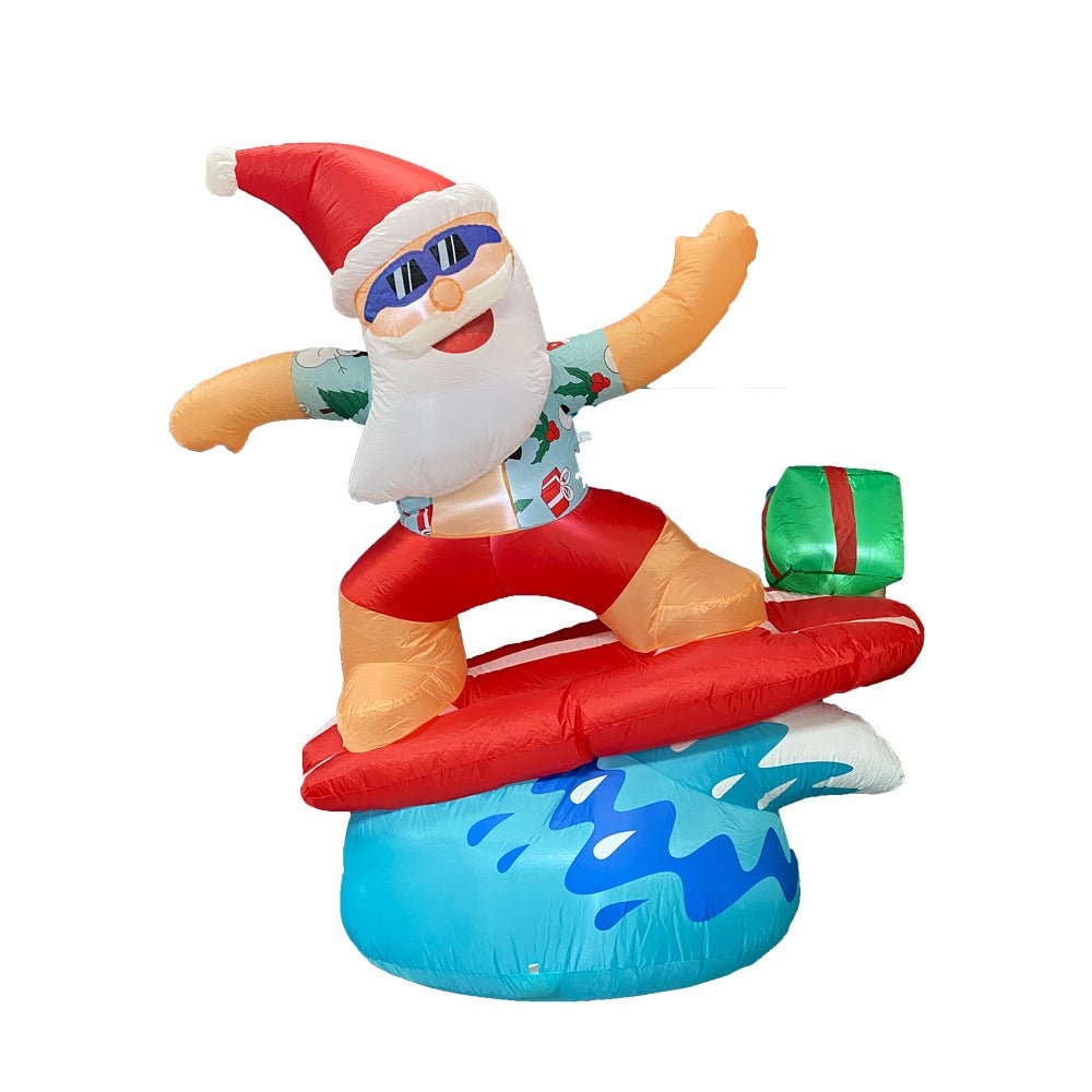 1.8m Inflatable Surfing Santa with LED Lights for Christmas Beach Decor-ACT