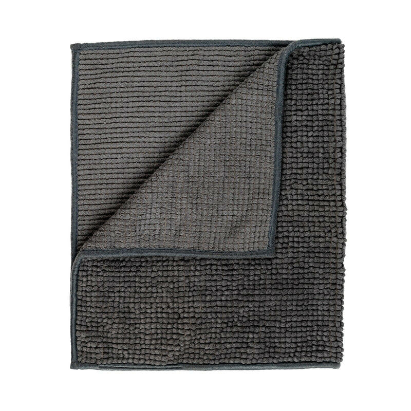 Microfiber Shower & Bathroom Bath Mat Non Slip Soft Pile Design (Dark Grey)