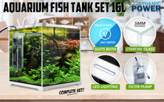 Aquarium Starfire Glass Fish Tank Set Filter Pump 16L-SA_Rural