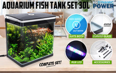 Aquarium Curved Glass RGB LED Fish Tank Set Filter Pump 30L-TAS_Rural