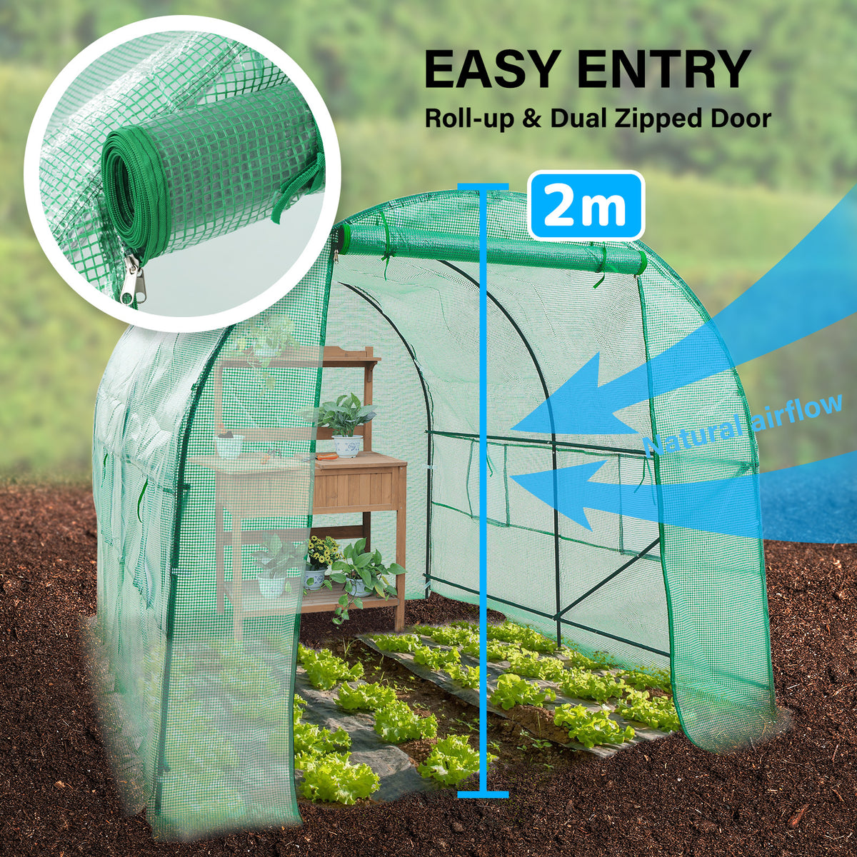 Greenhouse Walk-In Shed 3x2x2M PE Dome Tunnel Polytunnel-NT_Metro