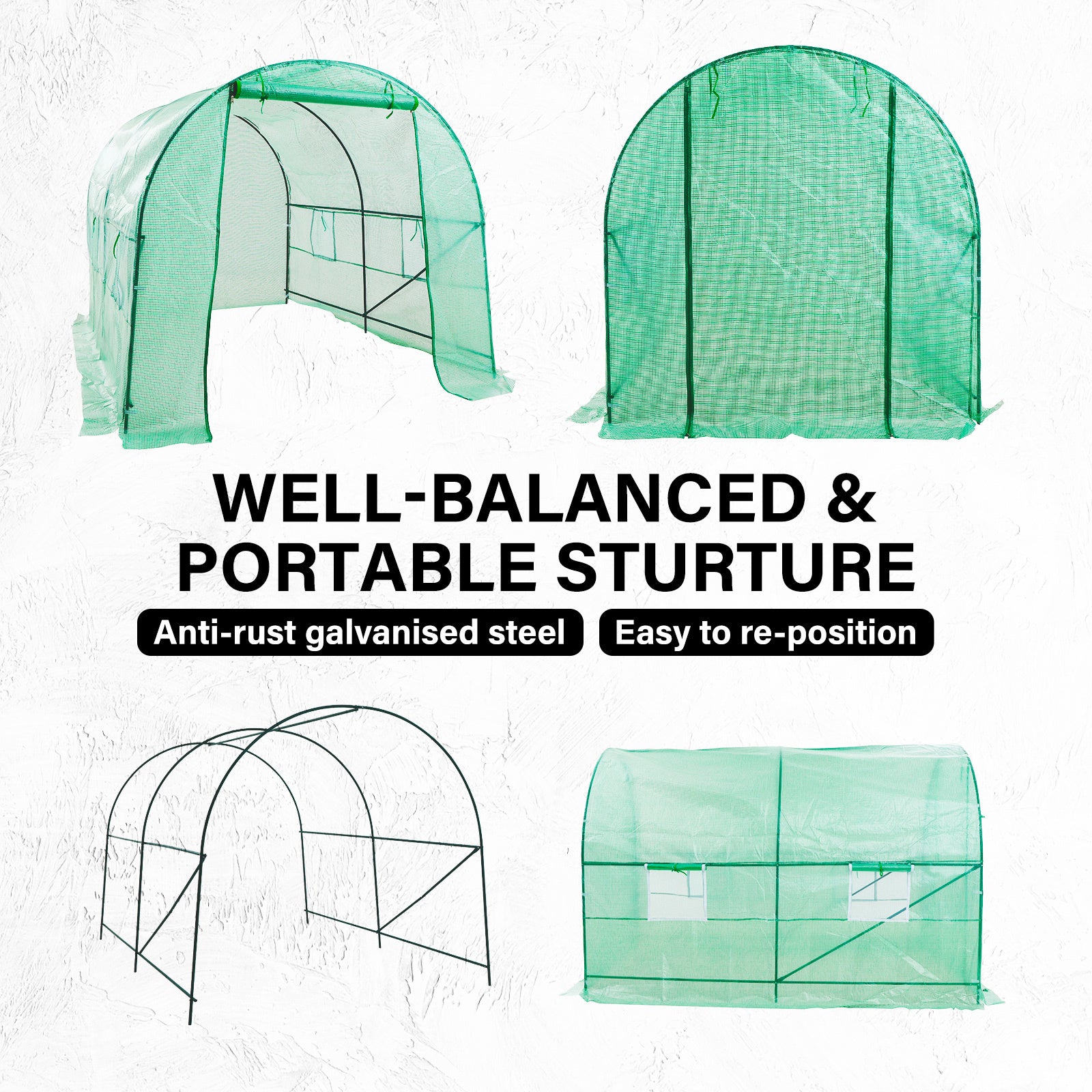 Greenhouse Walk-In Shed 3x2x2M PE Dome Tunnel Polytunnel-ACT