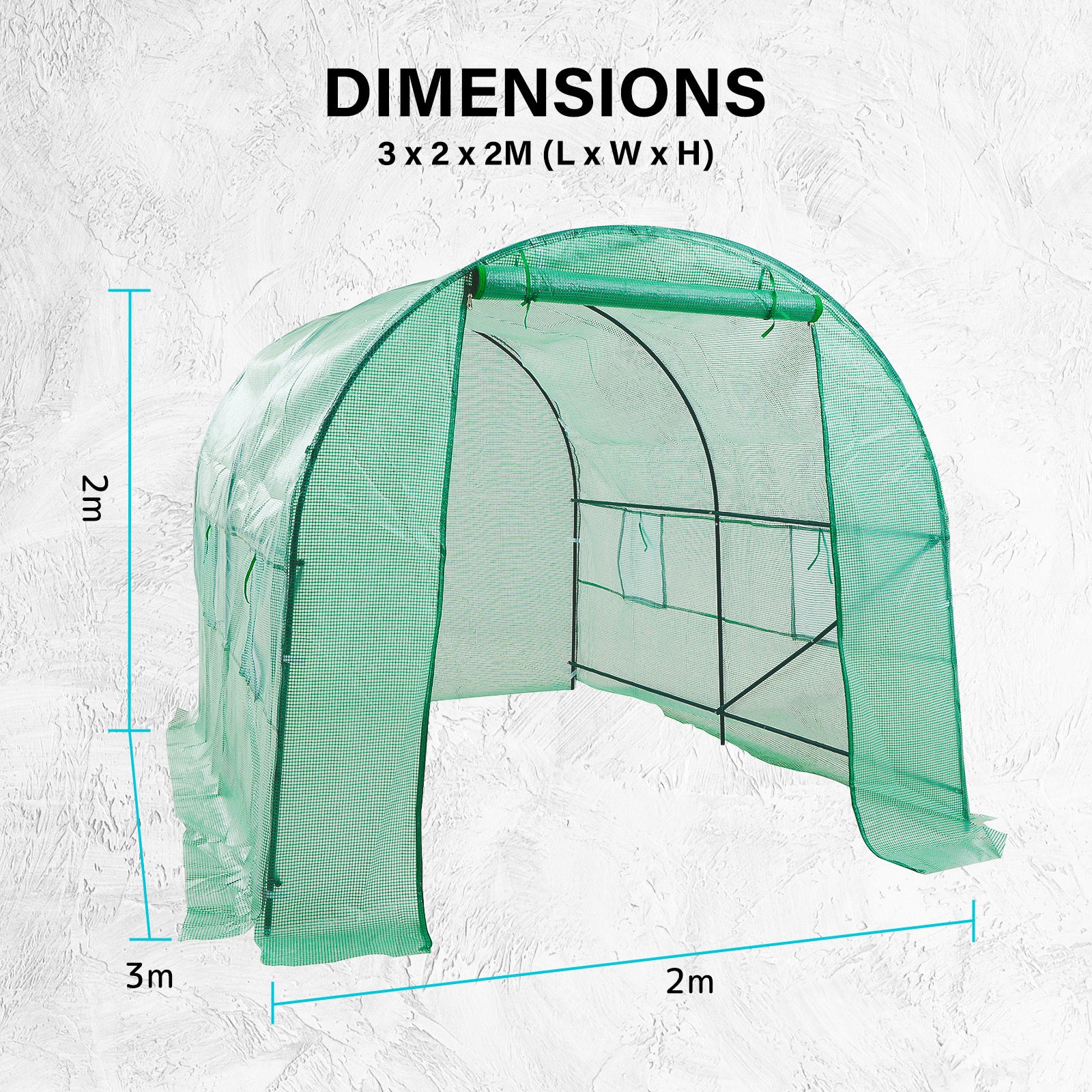 Greenhouse Walk-In Shed 3x2x2M PE Dome Tunnel Polytunnel-ACT