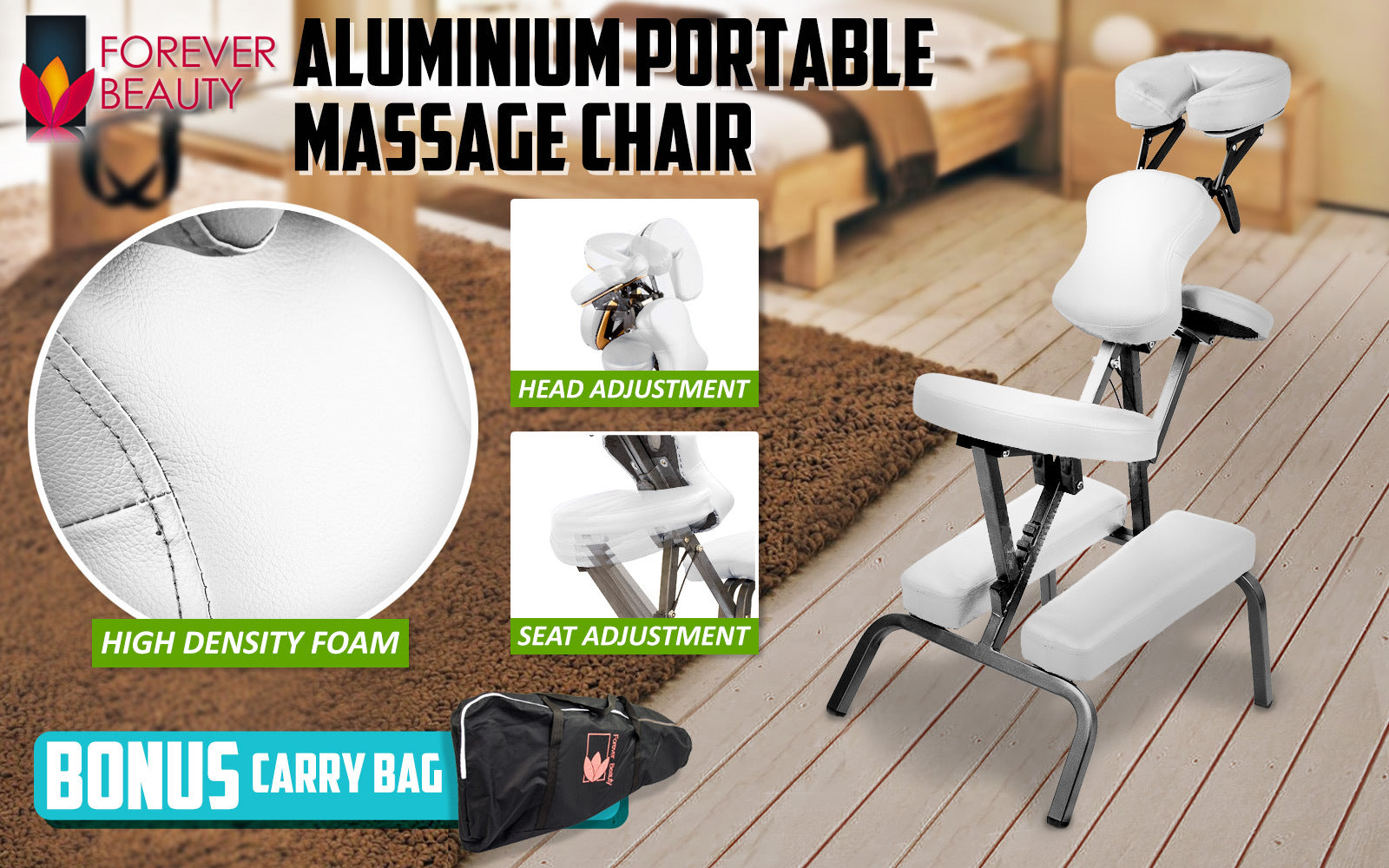 Aluminium Portable Beauty Massage Foldable Chair Table WHITE-ACT