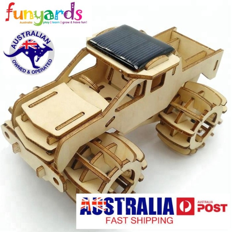 Model car 3D Ply Wood puzzle- Build and Paint your own 4 x 4 Truck Car craft kit with MOTOR (solar or battery)-WA_Rural