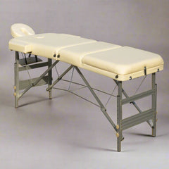 YES4HOMES 3 Fold Portable Aluminium Massage Table Massage Bed Beauty Therapy Beige-REMOTE