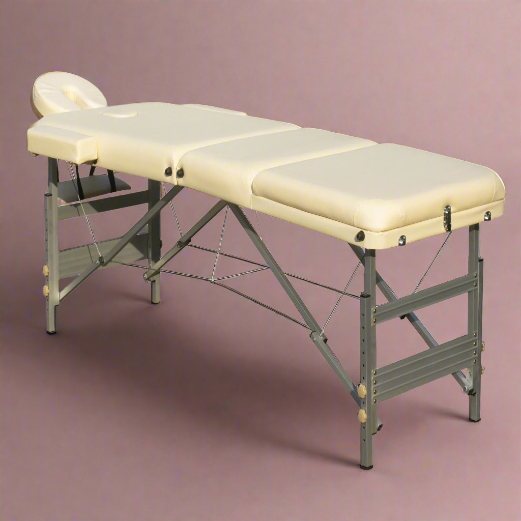 YES4HOMES 3 Fold Portable Aluminium Massage Table Massage Bed Beauty Therapy Beige-NT_Rural