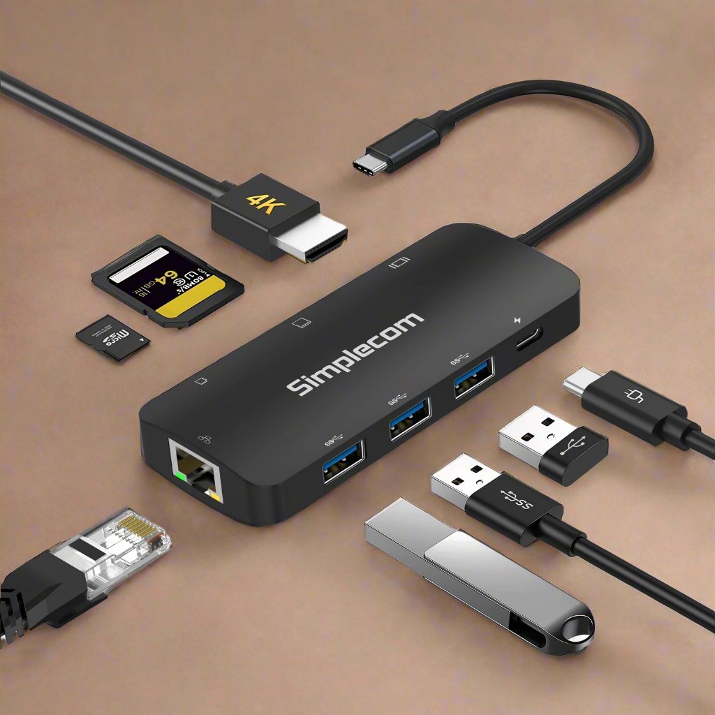 Simplecom CHT580 USB-C SuperSpeed 8-in-1 Multiport Hub Adapter HDMI 2.0 Docking Station