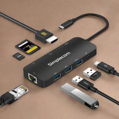 Simplecom CHT580 USB-C SuperSpeed 8-in-1 Multiport Hub Adapter HDMI 2.0 Docking Station
