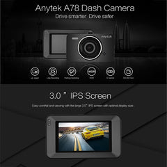 Anytek A78 Car Dash Cam Full HD 1080P Car DVR 170 Degree Wide Angle (24 Hours Parking Monitoring)