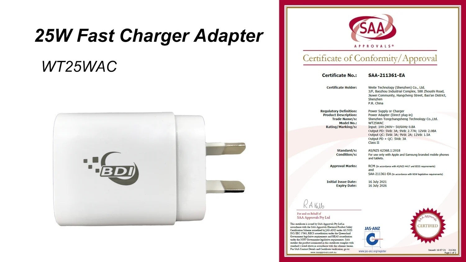 BDI 25W PD Quick Charger AU plug with USB-A and Type-C Ports