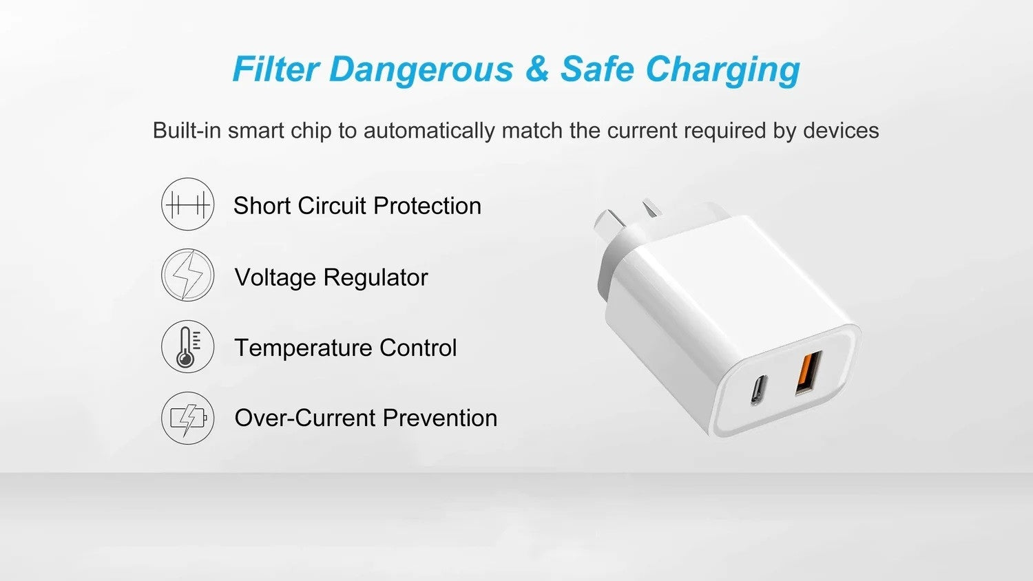 BDI 25W PD Quick Charger AU plug with USB-A and Type-C Ports