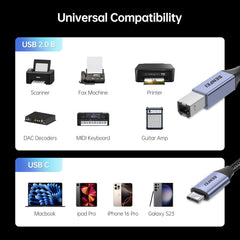 BENFEI 405GY-2M USB B to USB C Printer Cable, Nylon Braided, Premium Aluminium Alloy Case 2M