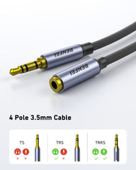 BENFEI 421GY 2M 3.5mm Male to Female AUX Extension Cable, TRRS 4-Pole Stereo Audio Jack Cord for Headphones, Microphone, Smartphones, PC, Laptop, Speakers