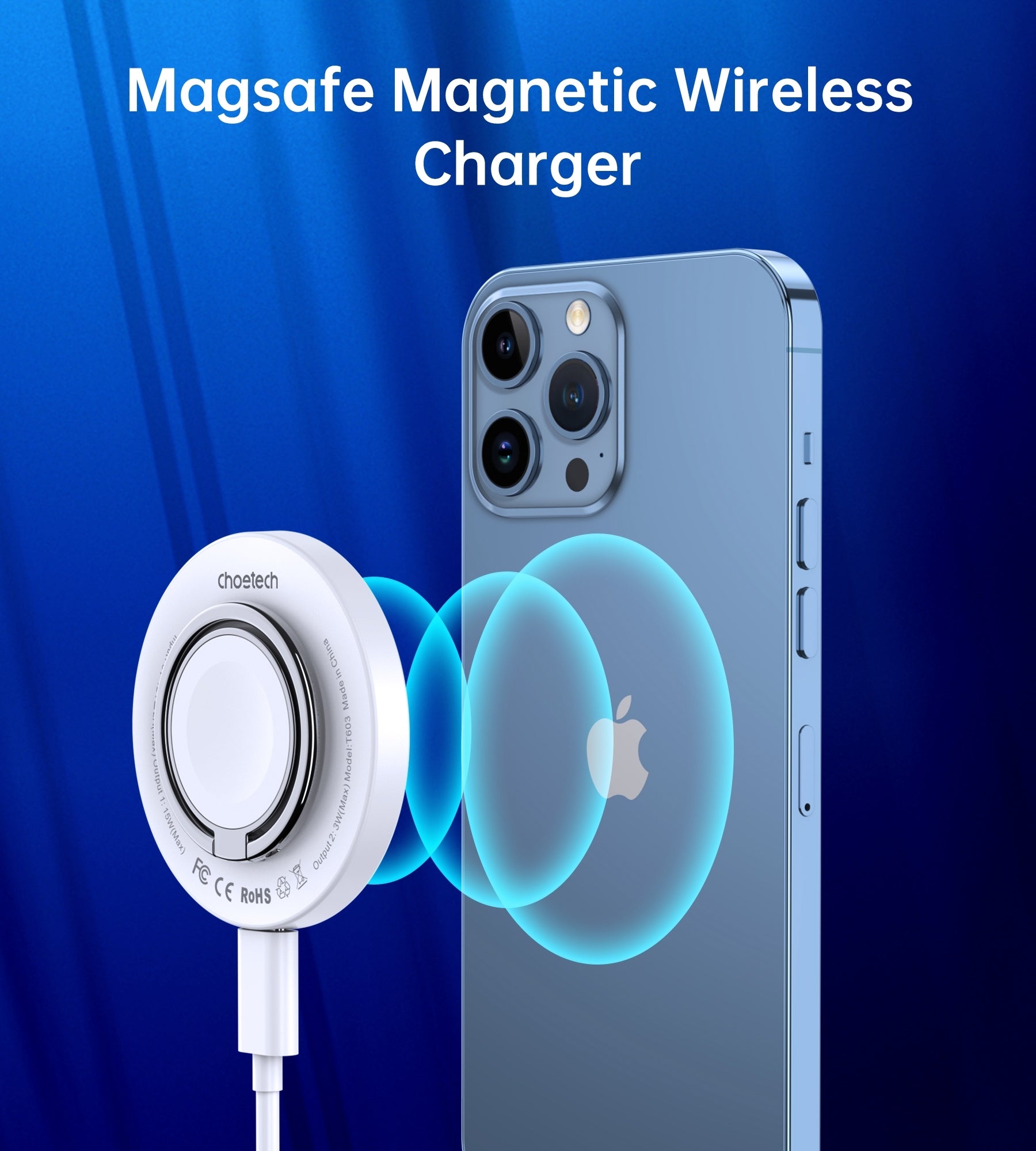 CHOETECH T603-F Ring Holder and Magnetic 15W Wireless Charger for Phone/airPod/iWatch