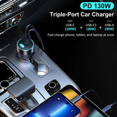 CHOETECH TC0011 130W 3 Ports (Dual USB-C Port PD3.0 + USB-A Port) Fast Car Charger