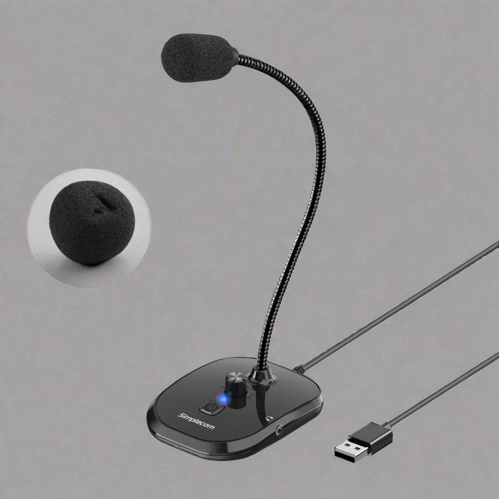 Simplecom UM360 Plug and Play USB Desktop Microphone with Headphone Jack