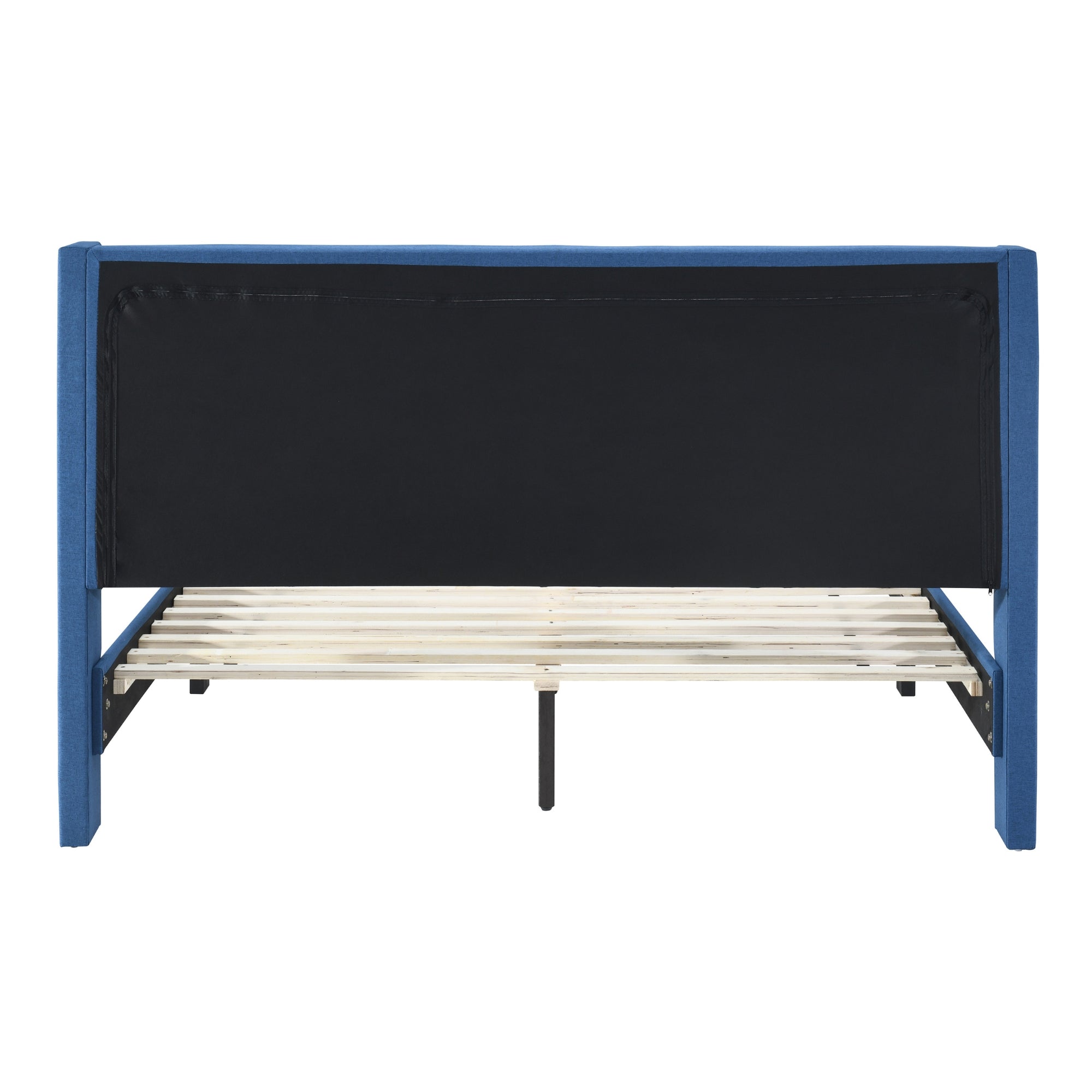 Samson Double Bed Winged Headboard Fabric Upholstered - Blue