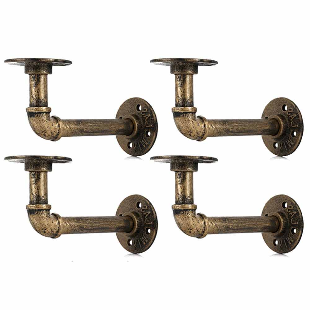 4PCS Pipe Floating Shelf Bracket Industrial Pipe Shelf Bracket Mounting Bracket Storage Racks Decor Bronze