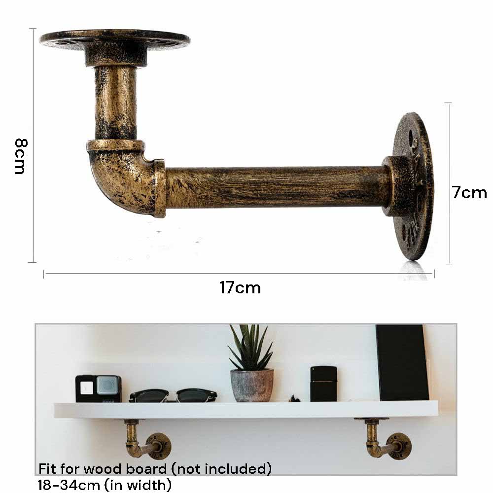 4PCS Pipe Floating Shelf Bracket Industrial Pipe Shelf Bracket Mounting Bracket Storage Racks Decor Bronze