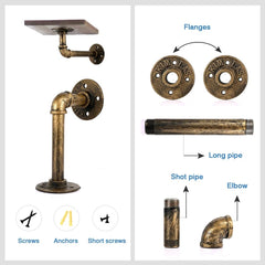 4PCS Pipe Floating Shelf Bracket Industrial Pipe Shelf Bracket Mounting Bracket Storage Racks Decor Bronze