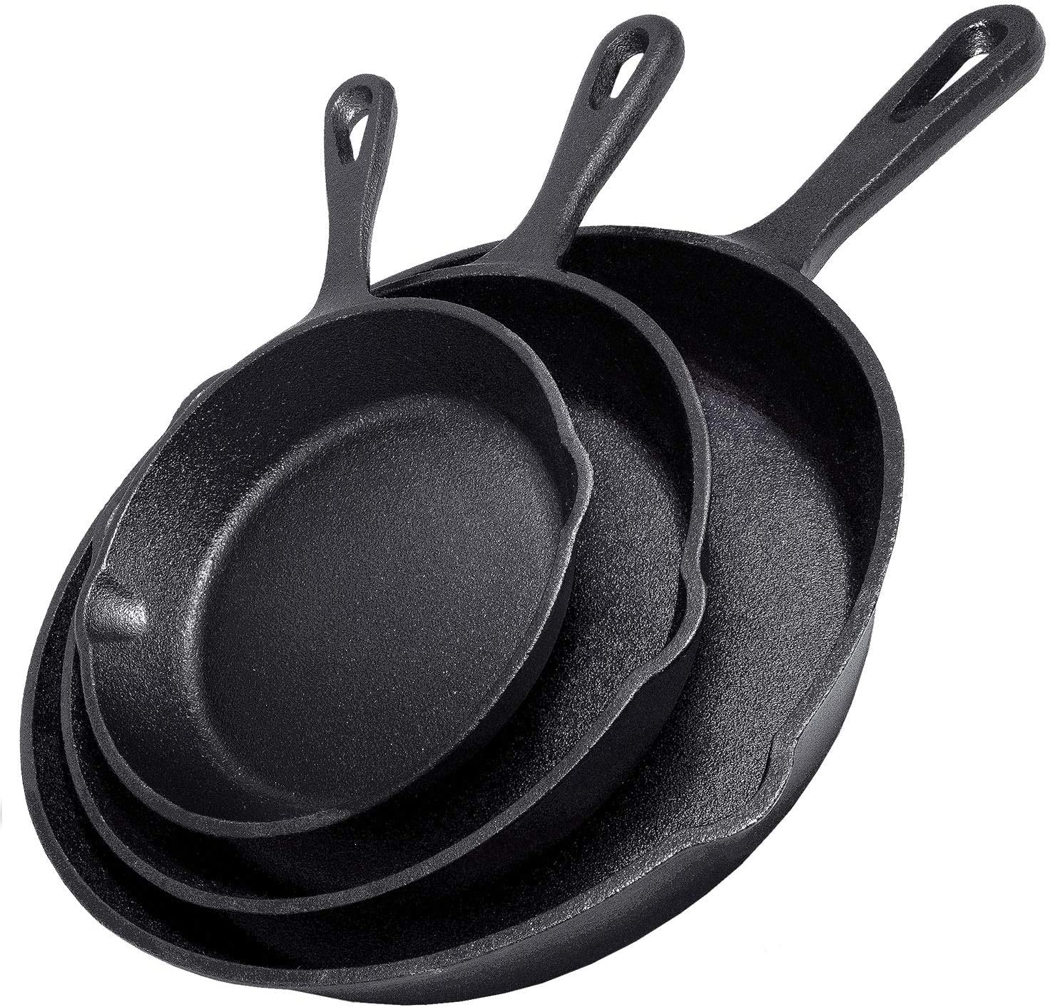 Cast Iron Skillet Cookware 3-Piece Set Chef Quality Pre-Seasoned Pan 10" 8" 6" Pans-SA_Metro