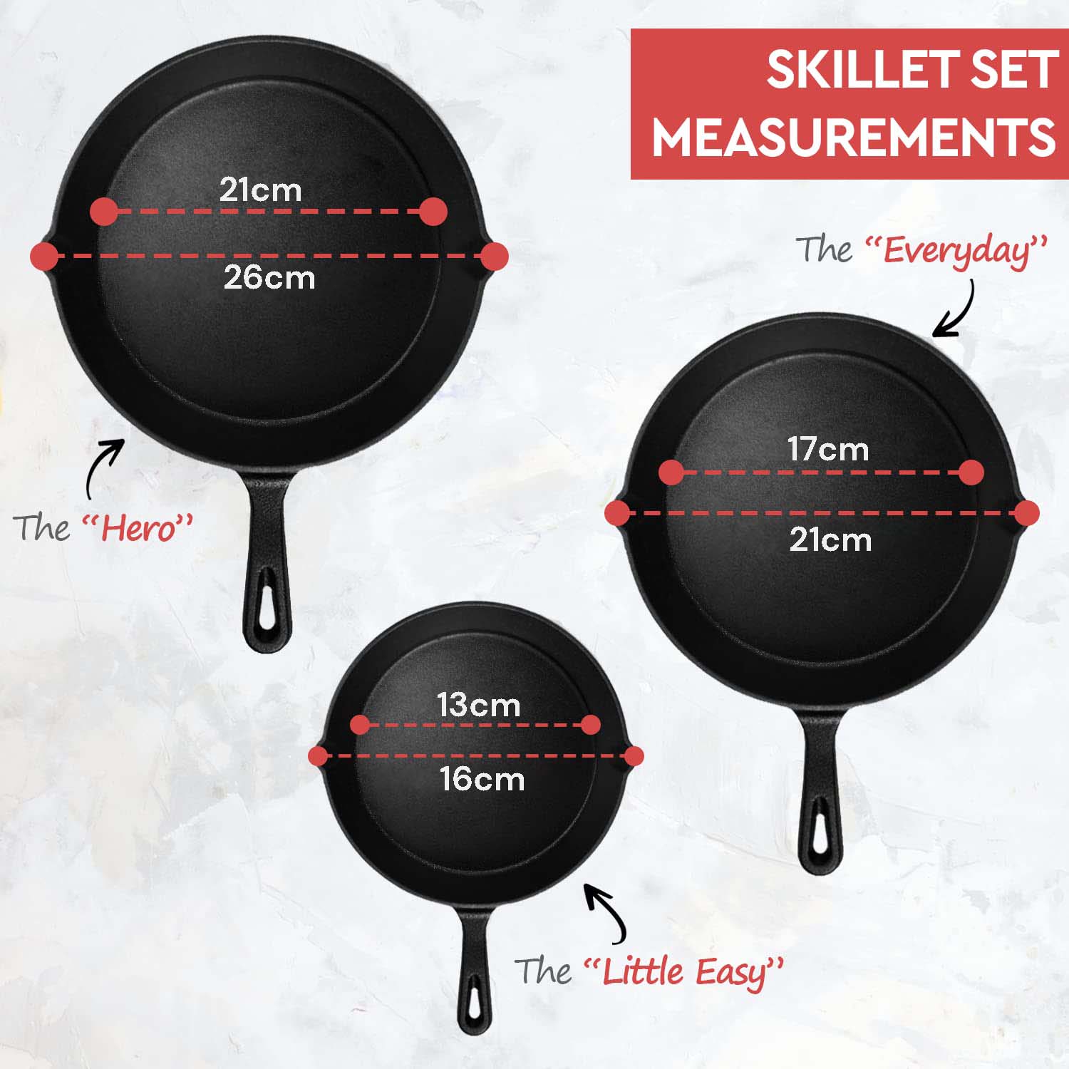 Cast Iron Skillet Cookware 3-Piece Set Chef Quality Pre-Seasoned Pan 10" 8" 6" Pans-NSW_Rural