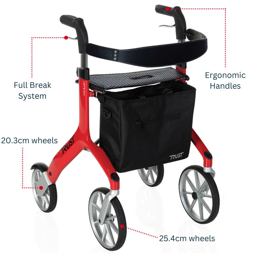 Let's Fly Mobility Rollator Wheelie Walker - White-ACT