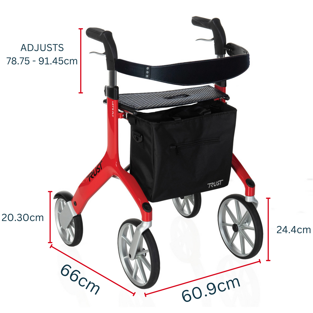 Let's Fly Mobility Rollator Wheelie Walker - White-ACT