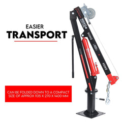 Hydraulic Crane 900kg Pickup Swivel Ute Truck Trailer Lift Hoist Winch Haul-TAS_Rural