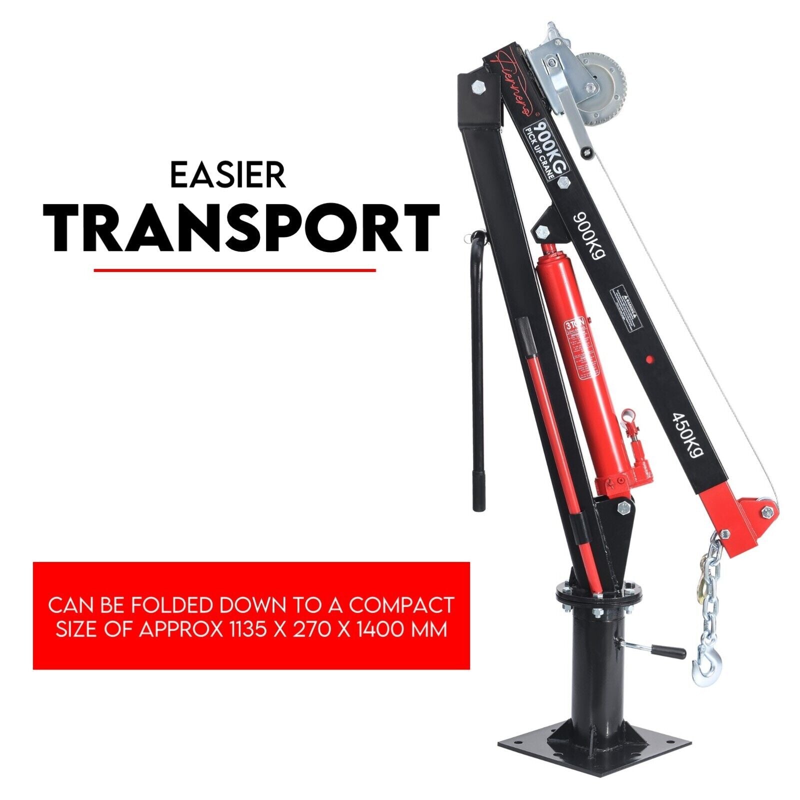 Hydraulic Crane 900kg Pickup Swivel Ute Truck Trailer Lift Hoist Winch Haul-TAS_Metro