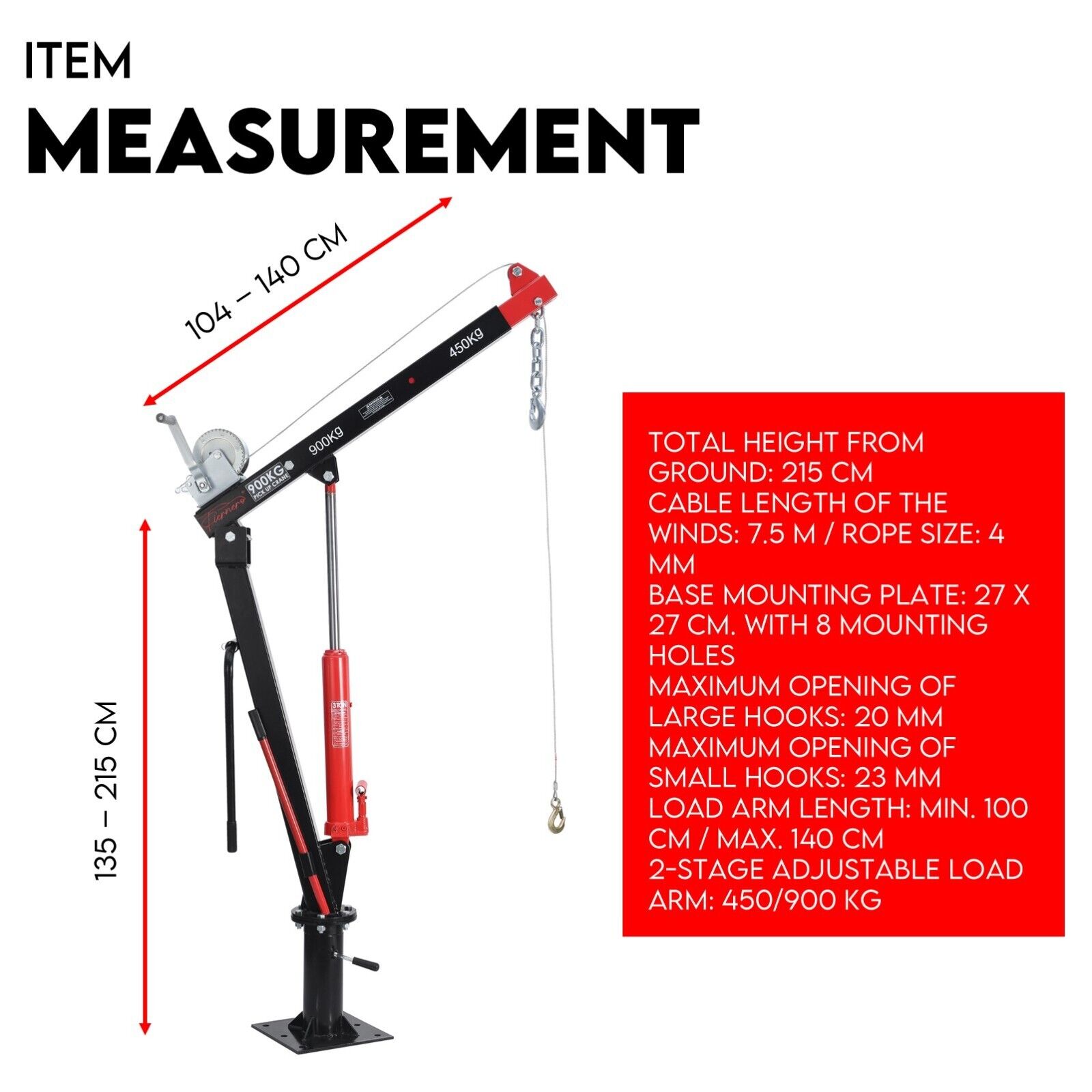 Hydraulic Crane 900kg Pickup Swivel Ute Truck Trailer Lift Hoist Winch Haul-ACT