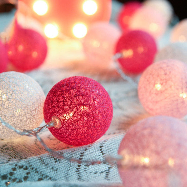 1 Set of 20 LED Pink 5cm Cotton Ball Battery Powered String Lights Christmas Gift Home Wedding Party