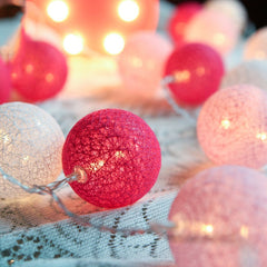 1 Set of 20 LED Pink 5cm Cotton Ball Battery Powered String Lights Christmas Gift Home Wedding Party