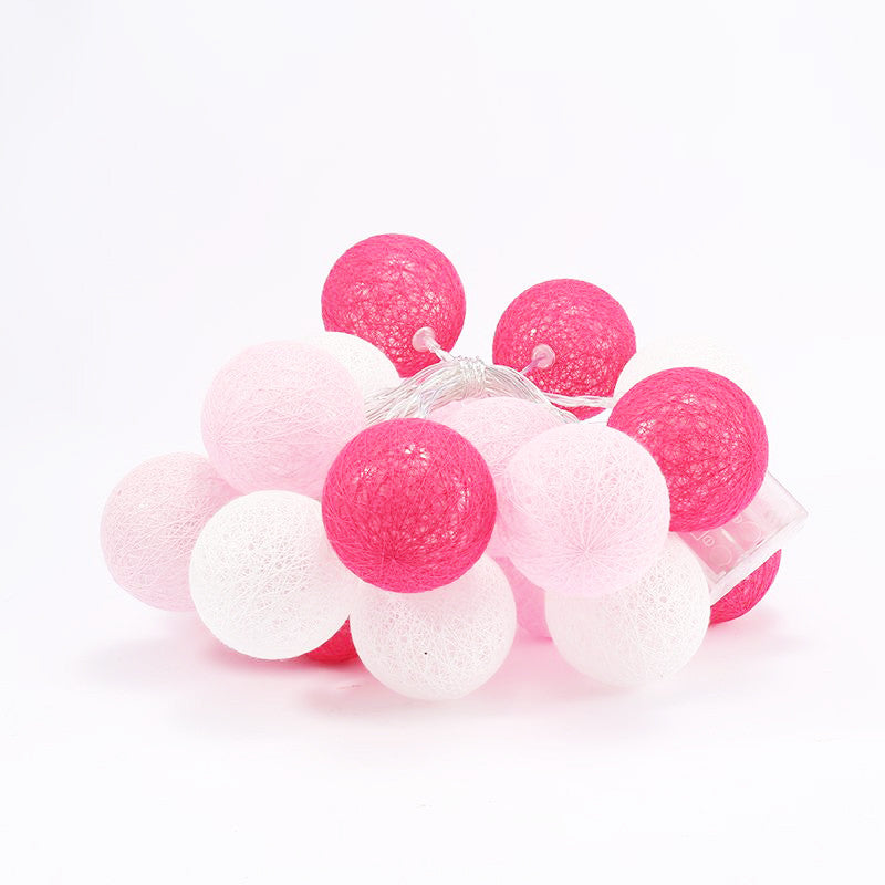 1 Set of 20 LED Pink 5cm Cotton Ball Battery Powered String Lights Christmas Gift Home Wedding Party