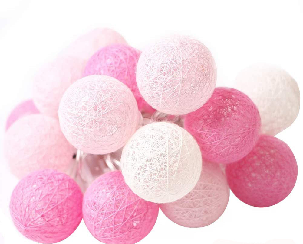 1 Set of 20 LED Pink 5cm Cotton Ball Battery Powered String Lights Christmas Gift Home Wedding Party