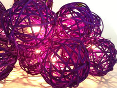 1 Set of 20 LED Cassis Purple 5cm Rattan Cane Ball Battery Powered String Lights Christmas Gift Home Wedding Party Bedroom Decoration Table Centerpiece