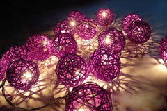 1 Set of 20 LED Cassis Purple 5cm Rattan Cane Ball Battery Powered String Lights Christmas Gift Home Wedding Party Bedroom Decoration Table Centerpiece