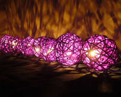 1 Set of 20 LED Cassis Purple 5cm Rattan Cane Ball Battery Powered String Lights Christmas Gift Home Wedding Party Bedroom Decoration Table Centerpiece