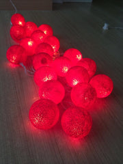 1 Set of 20 LED Red 5cm Cotton Ball Battery Powered String Lights Christmas Gift Home Wedding Party Bedroom Decoration