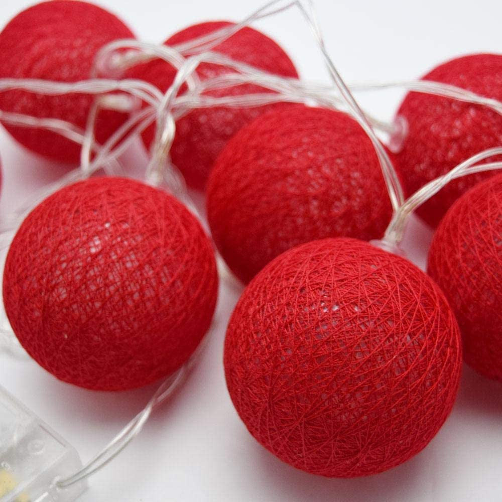 1 Set of 20 LED Red 5cm Cotton Ball Battery Powered String Lights Christmas Gift Home Wedding Party Bedroom Decoration